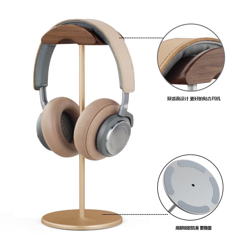 Micool Headphone Stand, Aluminium and Wood Gaming Headset Stand Holder for All Size Headphones with Stable Heavy Base, Headphone Holder for Desk