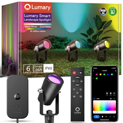 Lumary Smart Landscape Lights Gen2, 6-Pack 56FT RGB+AIWW Outdoor Spotlights, Color-Changing LED Pathway Lights for Yard, Garden, Patio, Compatible