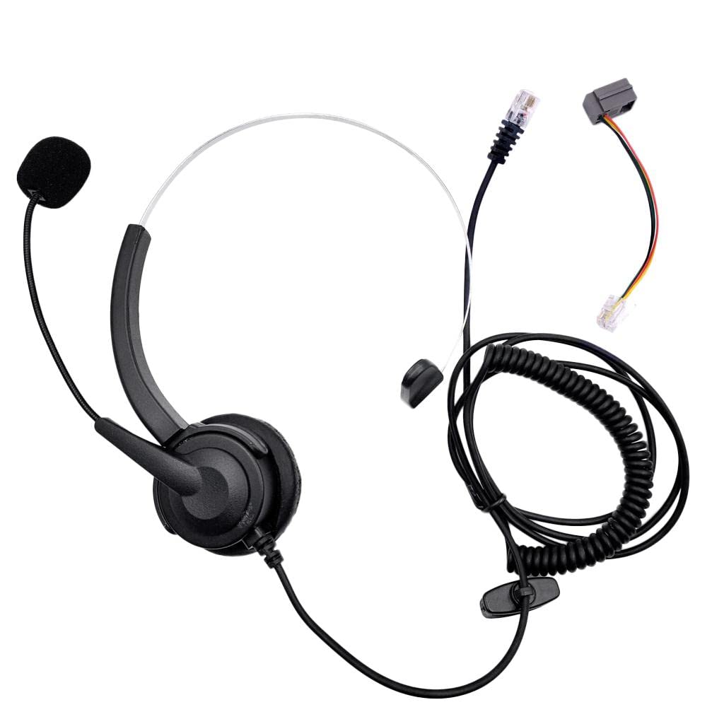 RJ11 Handsfree Call Center Corded Telephone Monaural Headset, Black