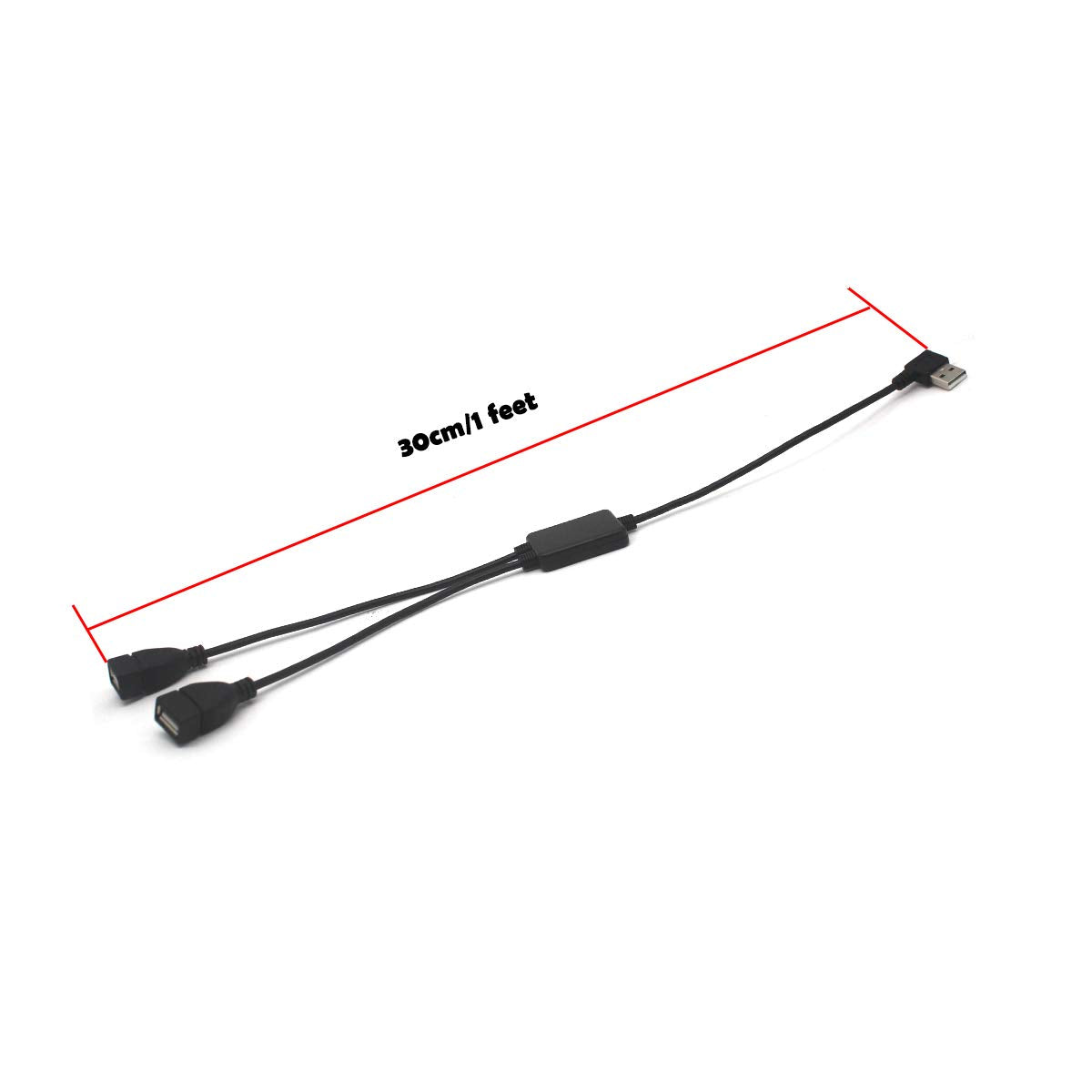 Kework 12 Inch Right Angle USB 2.0 Splitter Cable, USB Extender 1 Male to 2 Female HUB Extension Cord