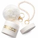 VACHUNA Luxury Cute Fur Pom Pom Bag Charm & Pearl Phone Strap Set - Real Rabbit & Mink Fur, Freshwater Pearls, Wrist Strap, Gift Box, Gift for Women