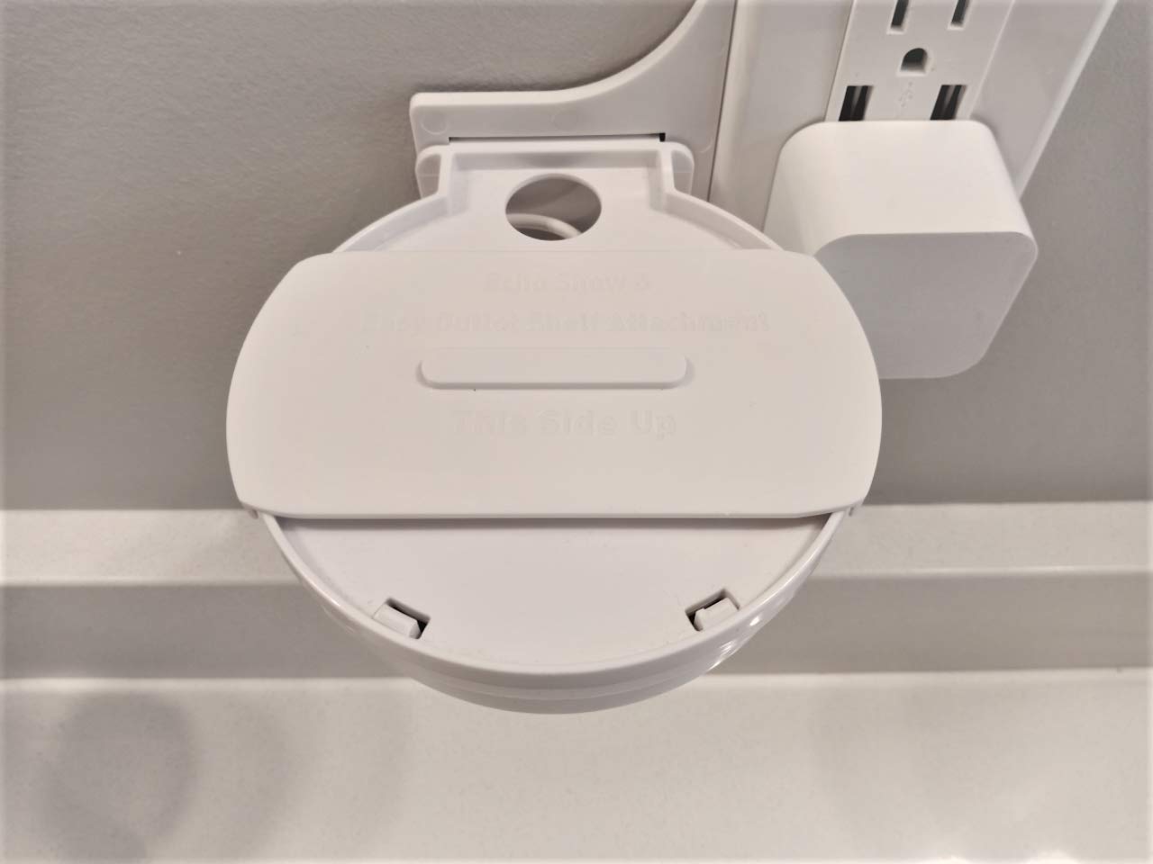 The Easy Outlet Shelf for Round Dot 4th Gen and Show 5 - Installs In Seconds - Hidden Cord Cable Storage Management - Award Winning Design