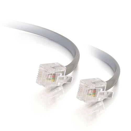 C2G RJ11 Modem Cable, Ethernet Network Cable, Silver Telephone Cable, 7 Foot DSL Cable, C2G 02970