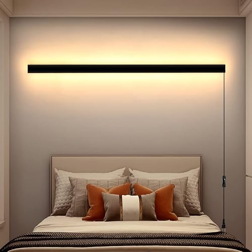 KELUOLY Modern Plug in Long Wall Sconce, 39" Black Matte LED Wall Lights, 20W Warm White 3000K Acrylic Indoor Wall lamp, with 59" Plug Cable