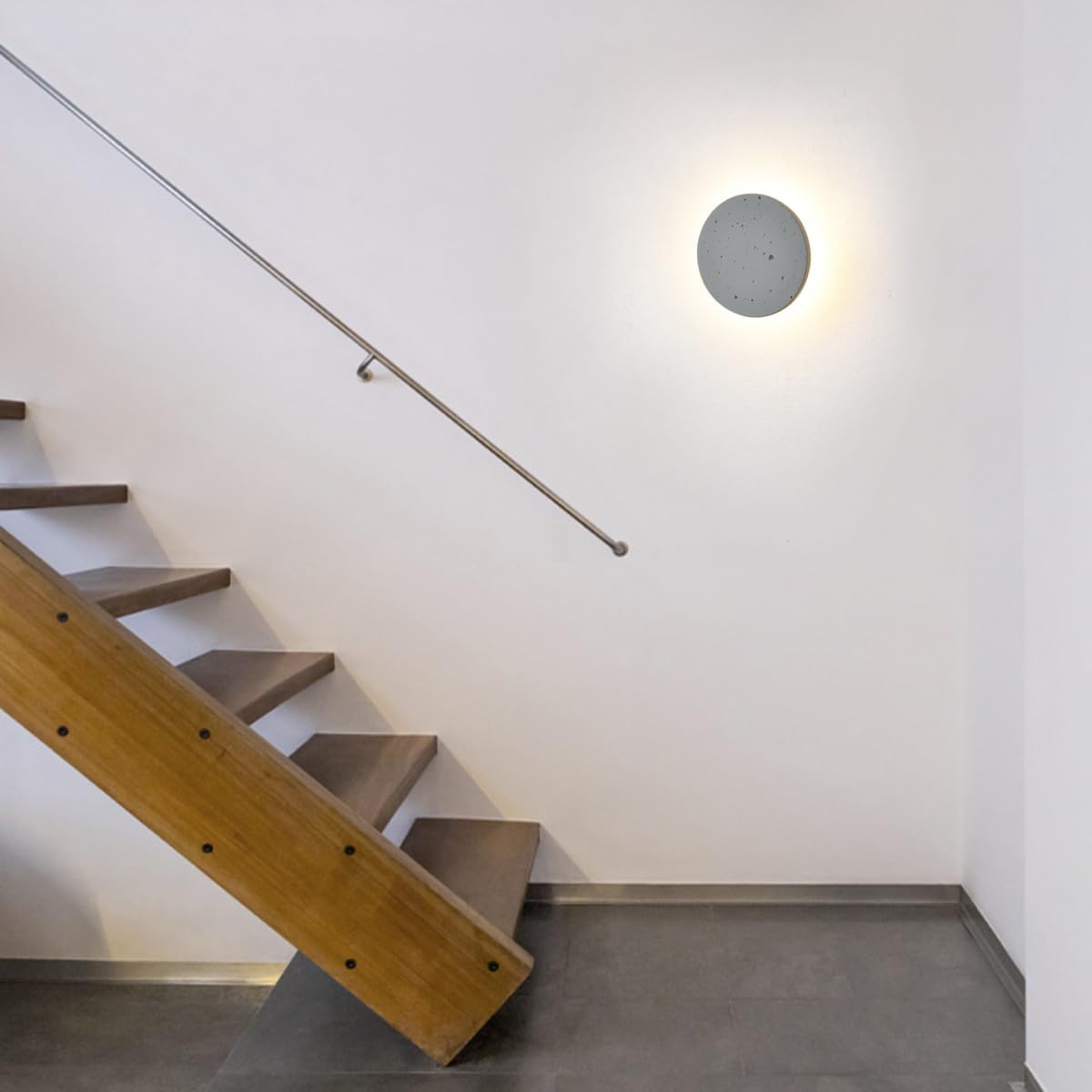 DUHU Led Wall Sconce Round,Grey Cement Wall Lamp Hardwired,Minimalist Wall Mount Light with Sleek Finish Design,Modern Indoor Sconces Lighting