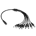 Xwell DC Power Splitter Cable 1 Female to 8 Male Wire Y Adppter 5.1mm X 2.1mm for CCTV Security Cameras and LED Strip Lights