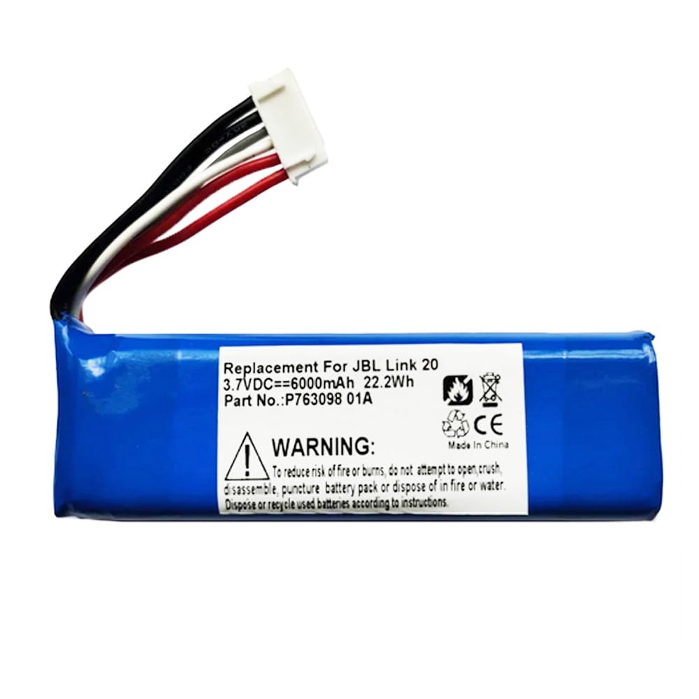 MPF Products 6000mAh P763098 01A Battery Replacement Compatible with JBL Link 20 Voice-Activated Smart Portable Bluetooth Speaker with Installation