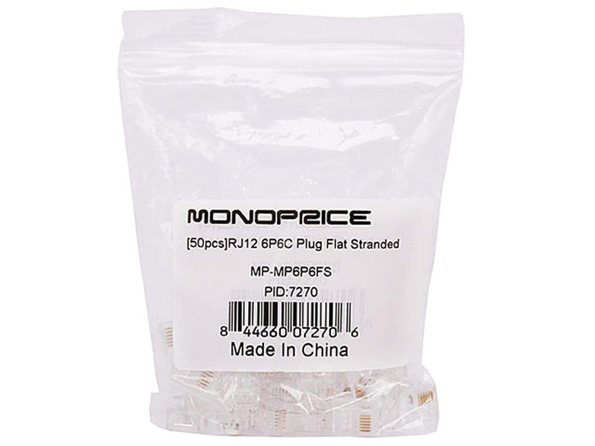 Monoprice RJ12 6P6C Plug Flat Stranded, 50-Piece/Bag (107270)