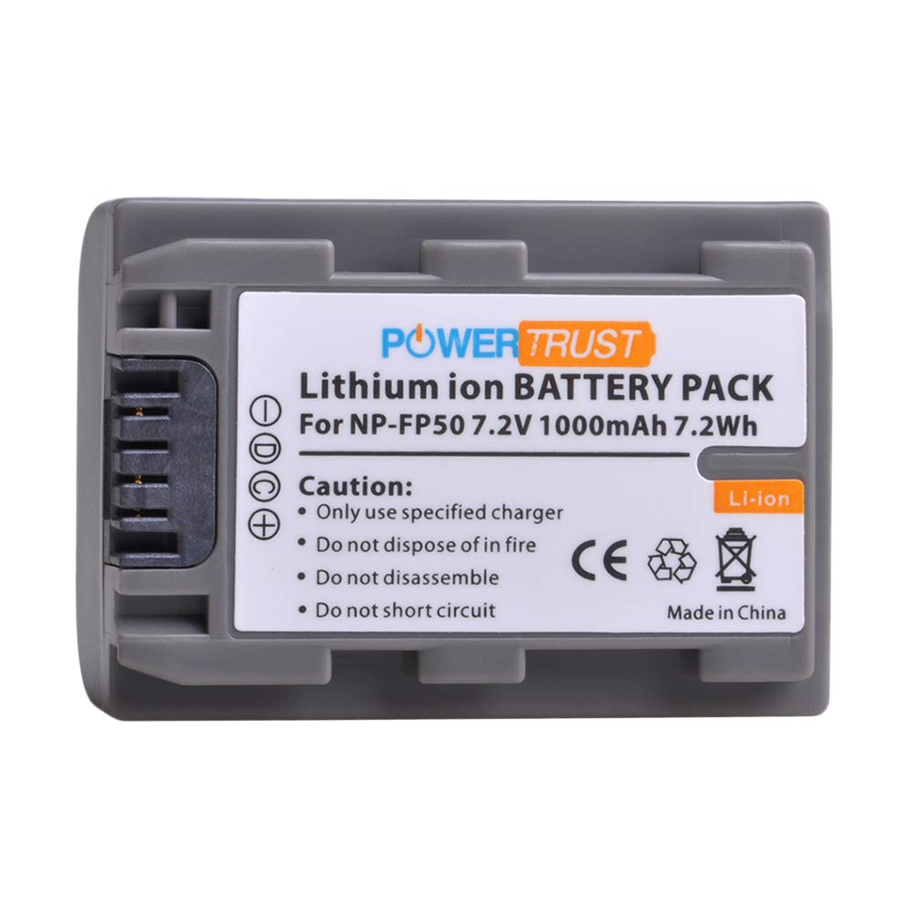 PowerTrust 1-Pack NP-FP50 NPFP50 Battery + LED USB Charger for Sony NP-FP30 DCR-DVD103, DCR-DVD105, DCR-DVD203, DCR-DVD205, DCR-DVD305, DCR-DVD92