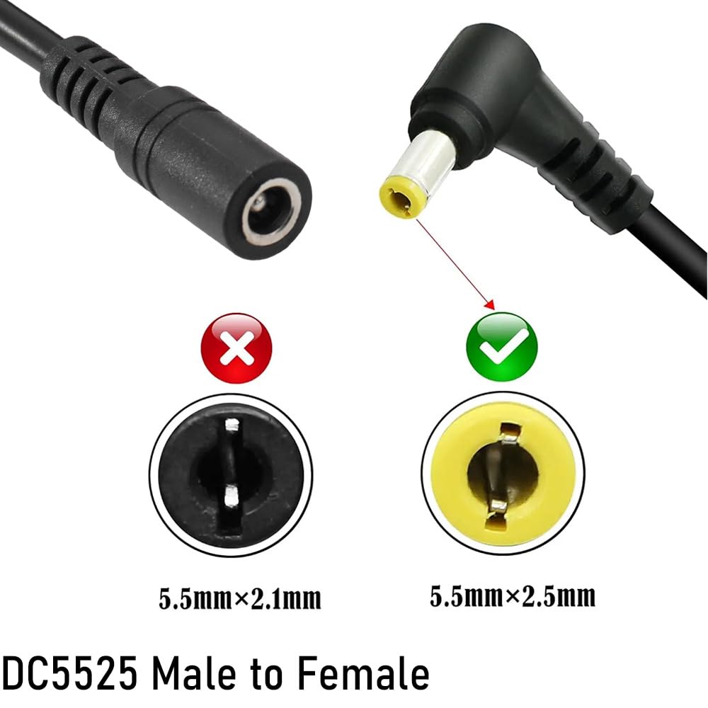 Jienk 2PCS 3FT 18AWG Right Angle DC5525 Power Extension Cable, 5.5mm x 2.5mm 90 Degree Male to Female Plug Power Cord for CCTV Security Camera,DVR,LED