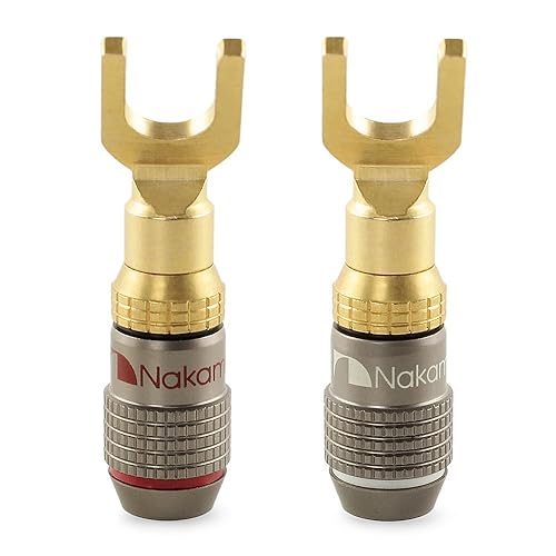Nakamichi FanLock Excel Series 24k Gold Plated Spade Connector Banana Plug 10 AWG - 18 AWG Gauge Size 4mm for Speakers Amplifier Hi-Fi Home Theatre