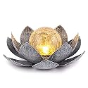 Huaxu Solar Lights Outdoor Garden, Crackle Globe Glass Lotus Decor, Waterproof LED Metal Flower Decorations for Patio,Lawn,Walkway,Tabletop,Ground