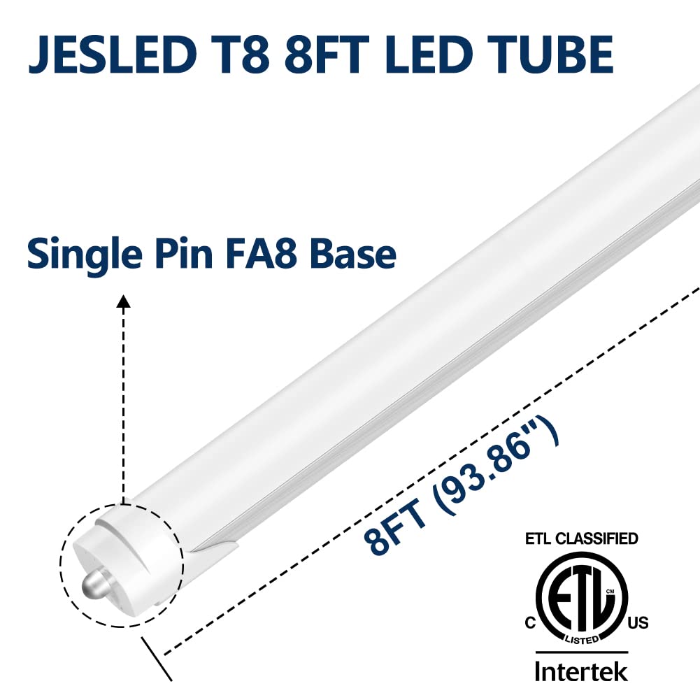 JESLED T8 T10 T12 8FT LED Tube Light Bulbs, 50W 6000LM, 5000K Daylight