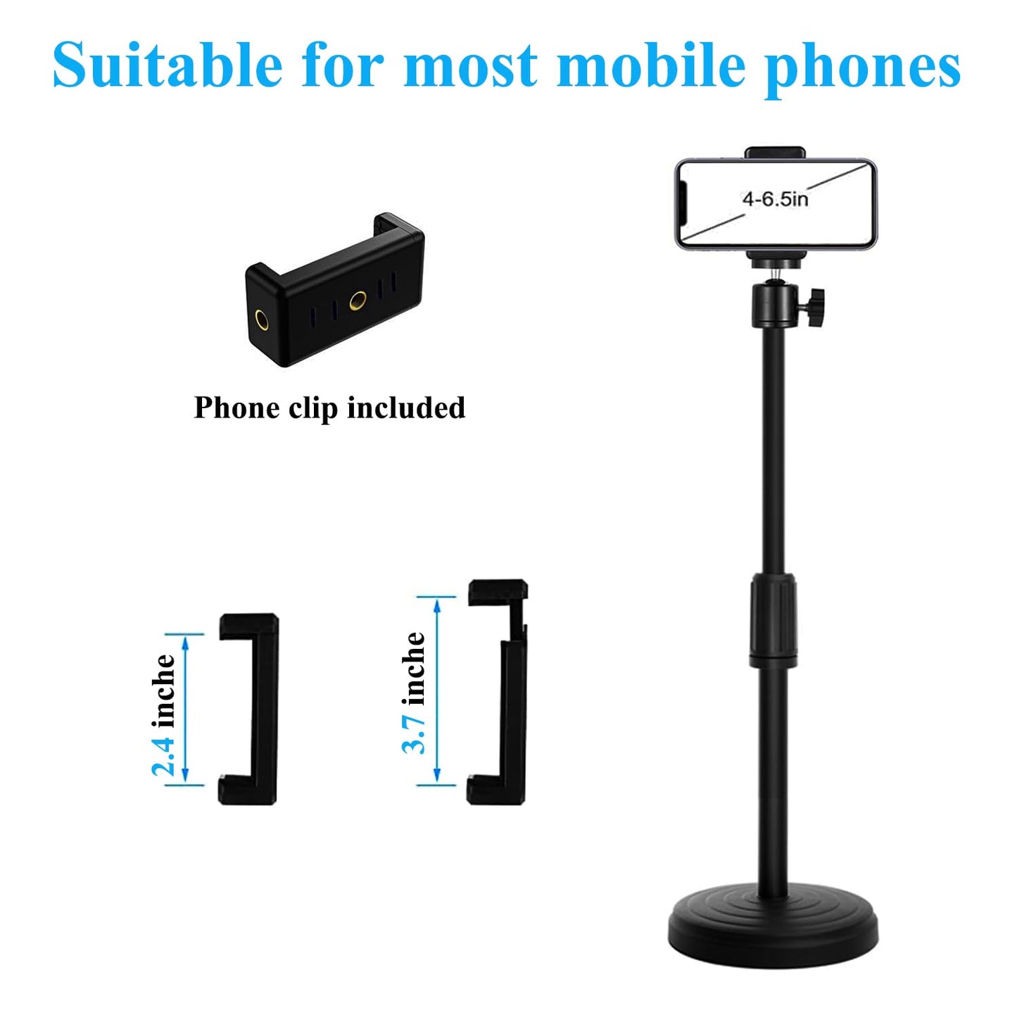 Webcam Stand with Phone Holder, Adjustable Height Desk Camera Mount for Logitech C920 C922 C925e C930e, 1/4" Threaded Desktop Tripod Stand for Live