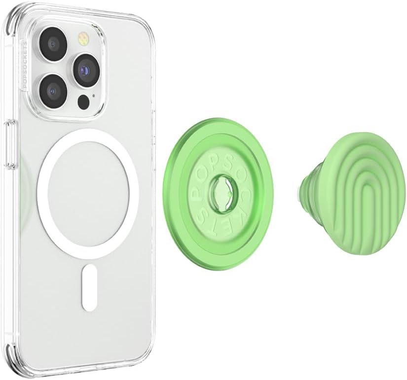 PopSockets Phone Grip for MagSafe, Magnetic Holder, Phone Stand, Neon Green - Matcha Curves
