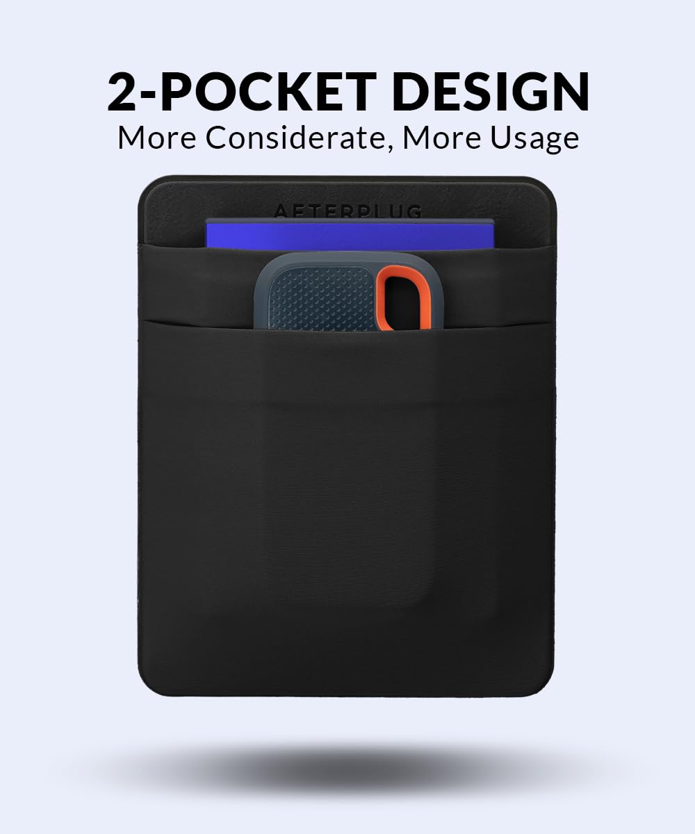 Afterplug 2-Pocket Adhesive Hard Drive Holder for Laptop, Stick-On Pocket Pouch for External Portable SSD, HDD, Slim Mouse and Cables (Large - Fits