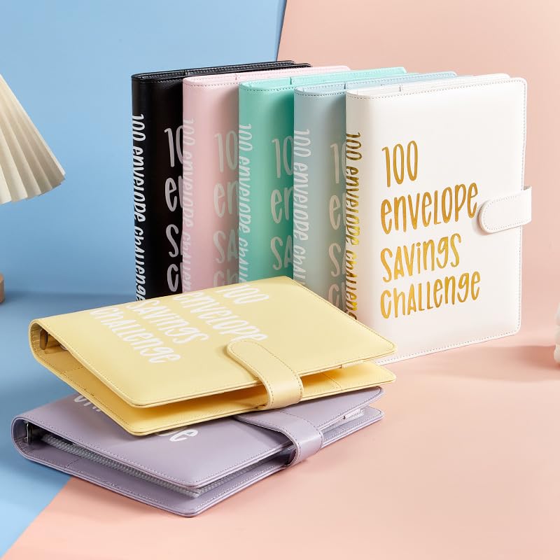 AASLOB 100 Envelopes Money Saving Challenge, 100 Envelope Challenge Binder, Easy and Fun Way to Save $5,050, Savings Challenges Budget Book Binder