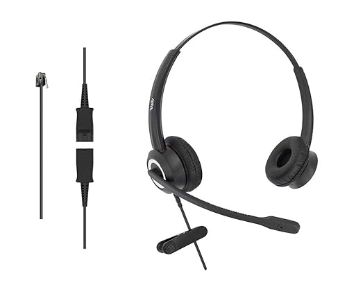 Office Phone Headset HD Voice for Aastra Allworx AltiGen Digium IPitomy Telephones, RJ9 & 3.5mm Adapter Cable (Binaural)