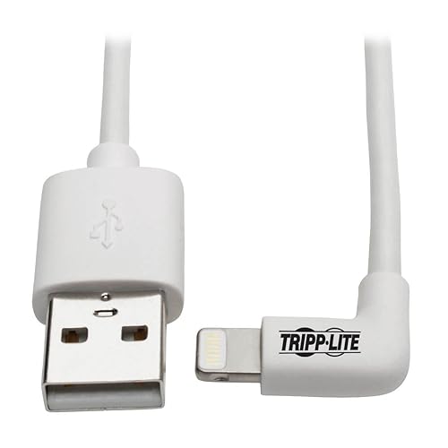 Tripp Lite Right-Angle Lightning to USB Sync Charging Cable for iPhone iPad Apple White MFI Certified 6' (M100-006-LRA-WH)