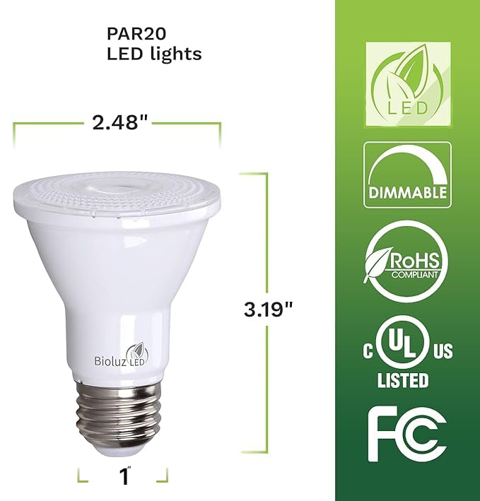Bioluz LED PAR20 Light Bulbs 10 Pack, Dimmable LED Light Bulb 5.5W = 75W, Soft White 3000K, Daylight LED, E26, 40° Beam, Energy Efficient, UL Listed