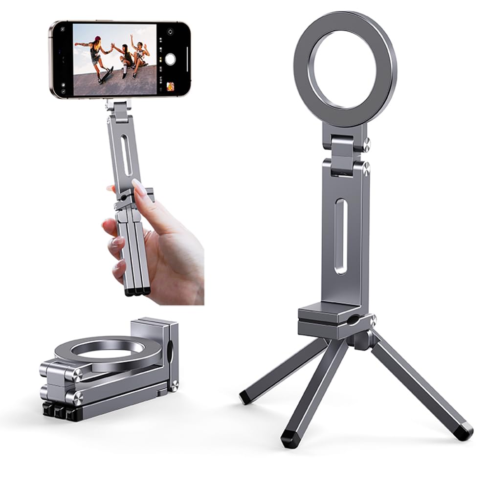 Magnetic Pocket Tripod for MagSafe,Foldable Multifunctional Airplane Phone Holder, Desk Stand,Portable Handheld Travel Photography Stand,with