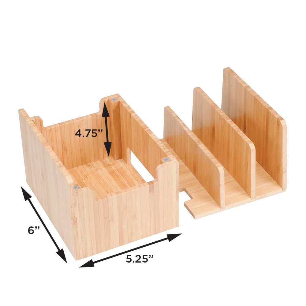 MobileVision Bamboo Charging Station with Extension Compartment for Smartphones, Tablets, & Laptops Charging Dock Plus Stationary Item Holder