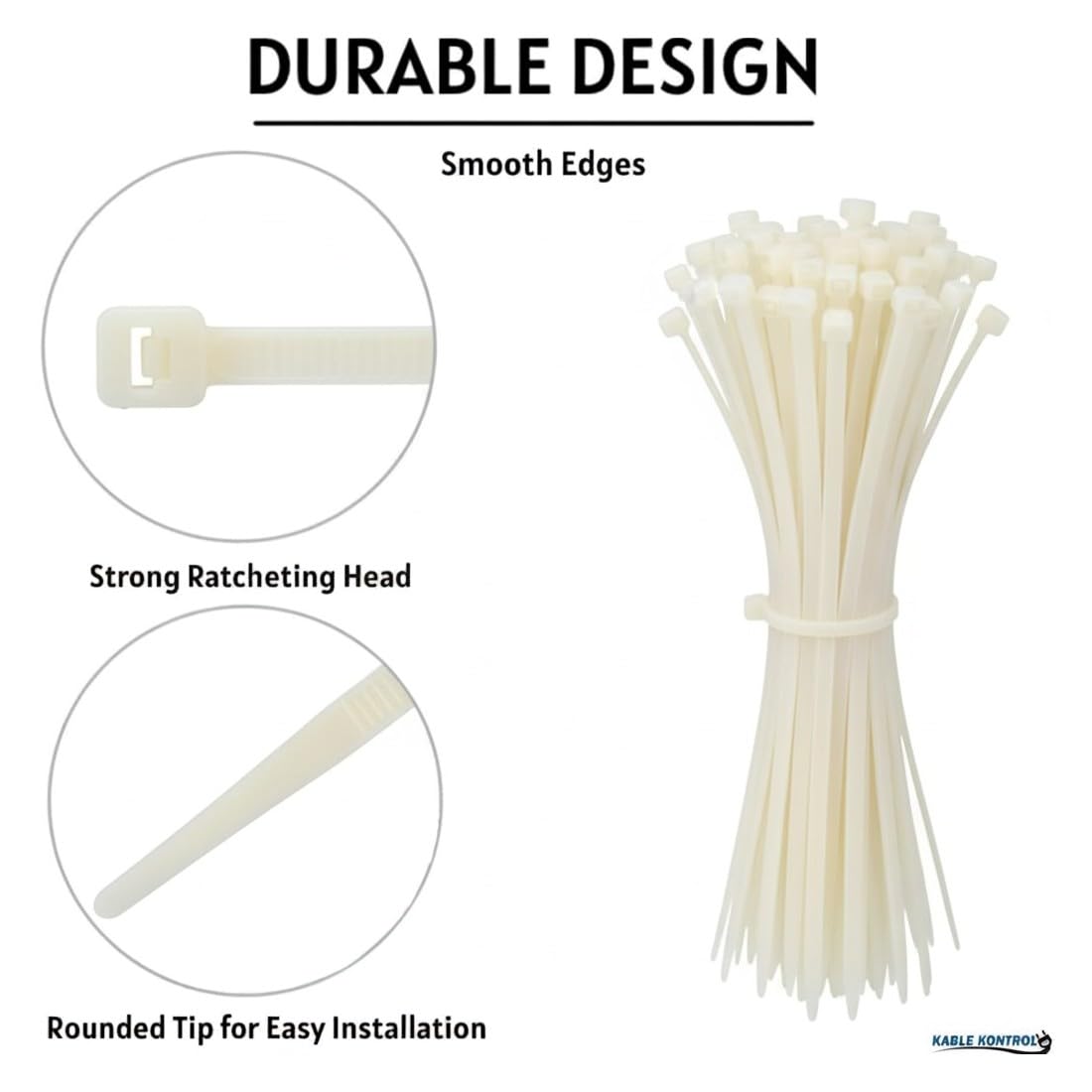 Kable Kontrol Zip Ties Assorted Sizes 650 Pcs Variety Pack Kit, 4+8+11 Inch Zipties Multi Pack Cable Tie Wraps, UV Resistant Nylon Wire Ties,