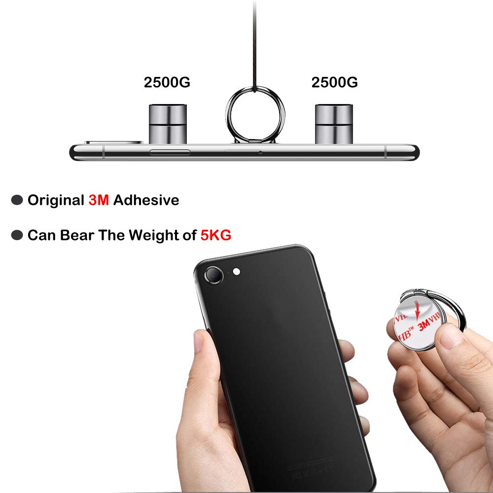 Pikabo Adhesive Phone Ring Holder Stand, 360° Rotation Cell Phone Finger Ring Kickstand, Glitter Phone Grip for Smartphones. (Glitter Silver)