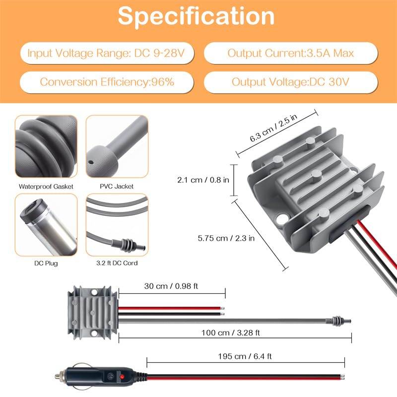 Starlink Mini 12V Adapter - Power Supply Cable & Car Charger Accessories for Truck RV Stable Output(12V-24V to 30V 3.5A)