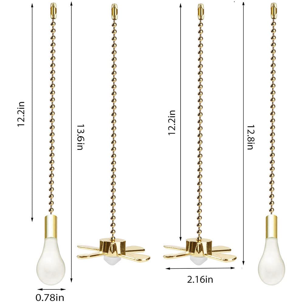 Ceiling Fan Pull Chain, 13.6 Inches Fan Pulls Set with Connector, 2 PCS Beaded Ball Fan Pull Chain- Brass