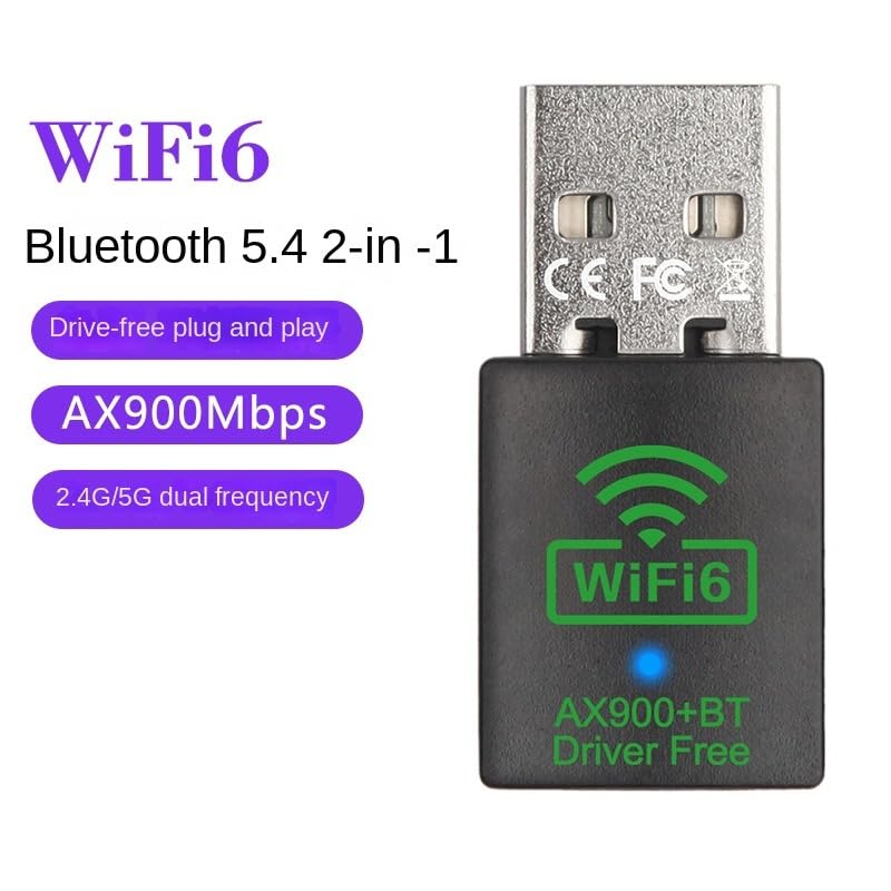 WiFi 6 USB Adapter with Bluetooth 5.4, AX900Mbps Dual Band 2.4G/5G, Plug and Play,Suitable for Computers, Keyboards, mice, Printers, Headphones