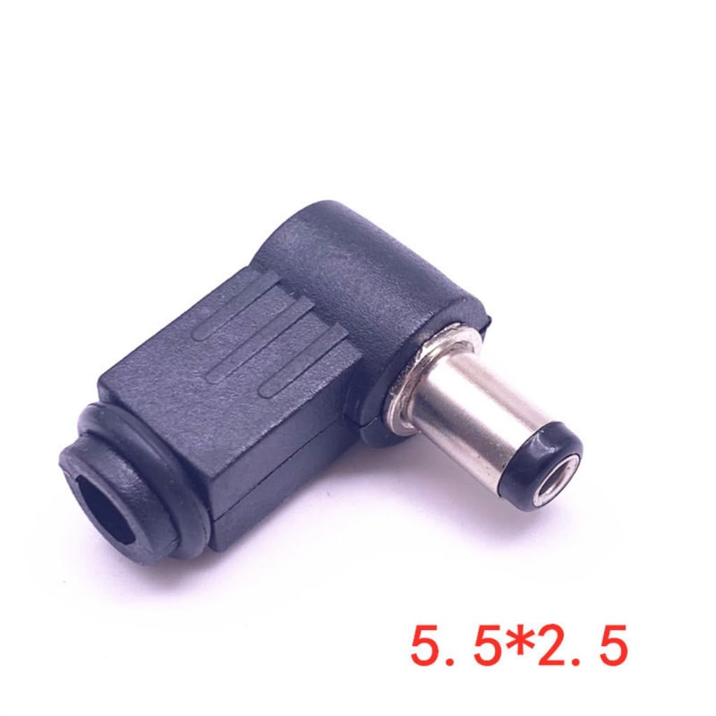 Lzzvibo 10Pcs Right Angle DC Power Supply Male Plug Welding Cord Connector 90-Degree 5.5 * 2.5mm DC Jack Charger Socket Soldering Plug Adapter Wiring