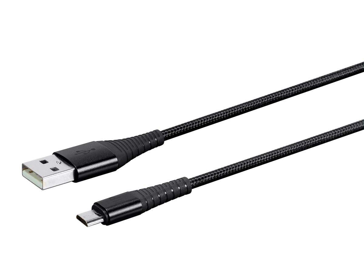 Monoprice USB 2.0 Micro B to Type A Charge & Sync Cable - 3 Feet - Black | Nylon-Braid, Durable, Kevlar-Reinforced - AtlasFlex Series