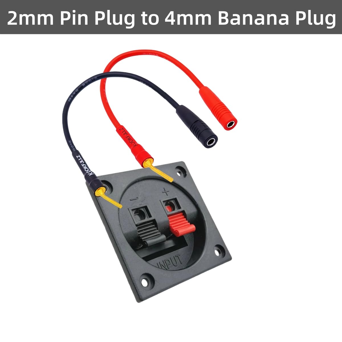 KOOKFJLLZ 2mm to 4mm Banana Plug Adapter Cable - Speaker Wire Connectors with Gold Plated Contacts, 8 Inch Audio Adapter for Amplifiers and Home