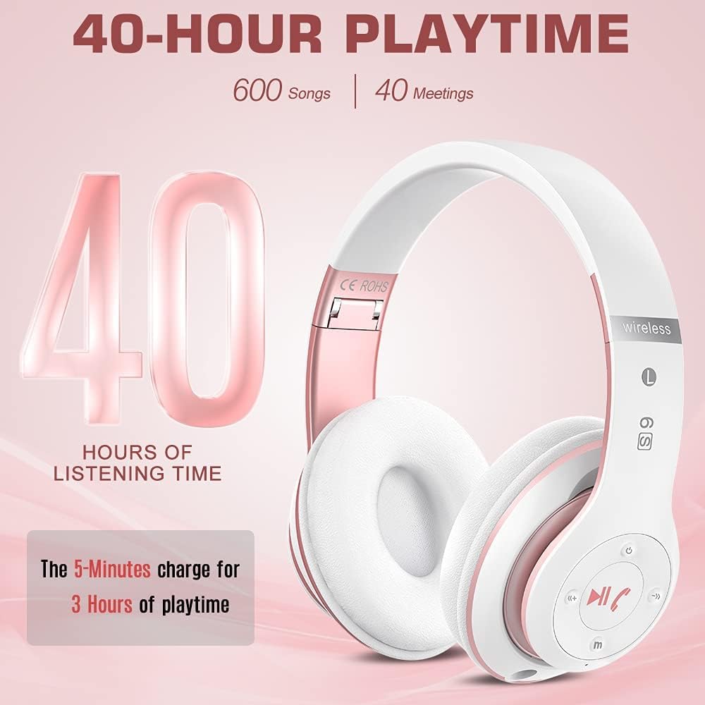 Prtukyt 6S Wireless Bluetooth Headphones Over Ear, Hi-Fi Stereo Foldable Wireless Stereo Headsets Earbuds with Built-in Mic, Volume Control, FM…