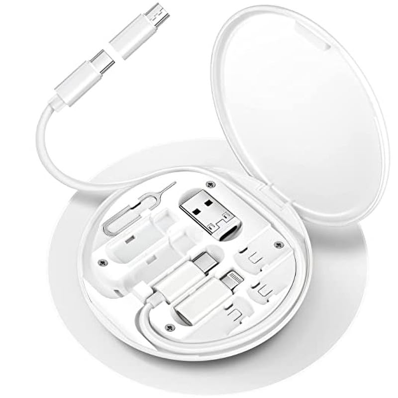 ZALUJMUS Multifunctional Data Cable Storage Box Adaptor for USB-C and Micro-USB Devices Universal Data Transfer Cable (White)