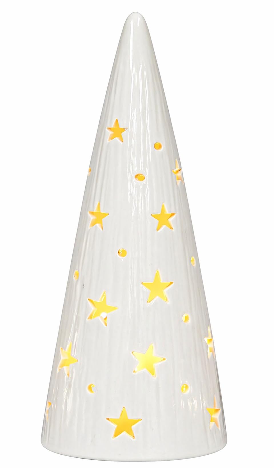 White Ceramic Light Up Cone Tree with Star Design LED Christmas Decoration Battery Powered Tabletop Holiday Home Decor Winter Night Light MOMENTS IN