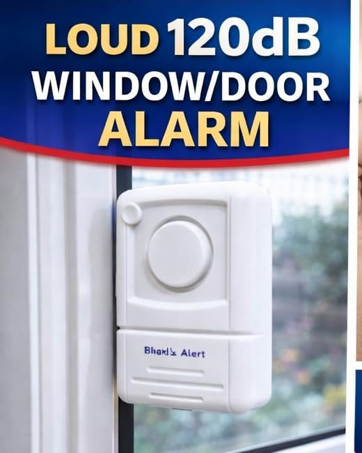 120dB Window or Door Alarm Vibration Security Emergency Burglar Wireless Shock Detection, Home Security, Safety, Apartment, Condo, Dorm, House, Easy
