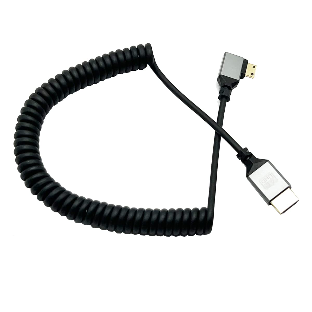 Seadream Mini HDMI to HDMI Cable,Coiled Angled Mini HDMI Male to HDMI Male Converter Adapter Cable, Support 3D, 4K@60HZ 18Gbps 1080P Resolution