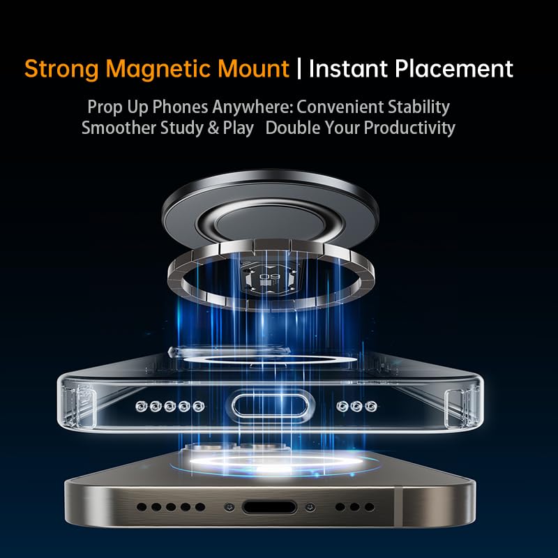 Flobber Aerospace Aluminum MagSafe Phone Stand & Magnetic Phone Grip for Desk - 360° Rotating Ring Holder - N54 Magnet Kickstand Compatible