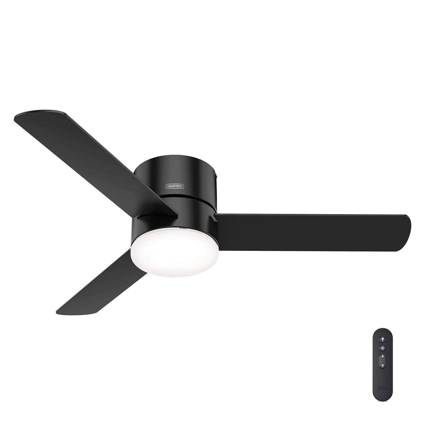Hunter Fan 52 inch Low Profile Matte Black Indoor Ceiling Fan with LED Light Kit and Remote Control (Renewed)