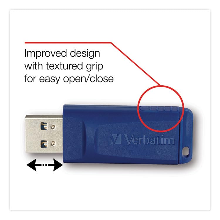 Verbatim 8GB USB 2.0 Flash Drives, 5-Pack, Retractable Capless USB-A, Blue