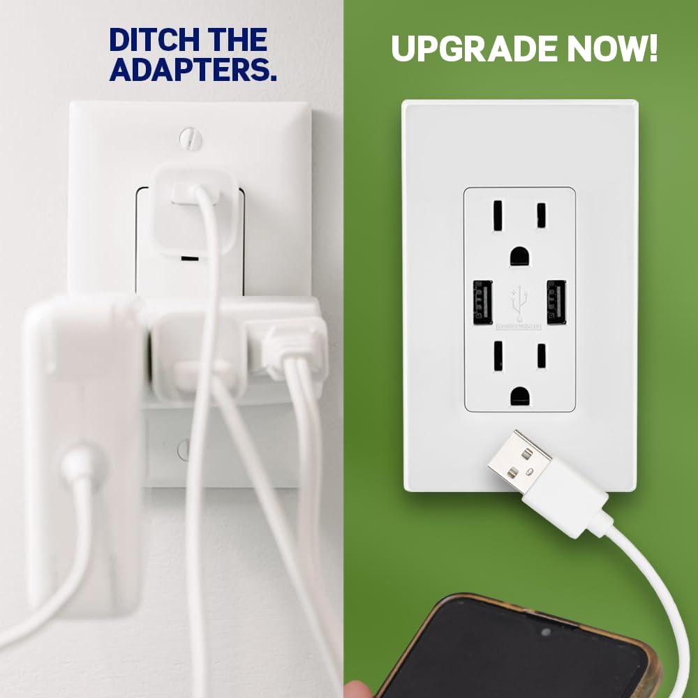 Leviton Type-A USB in-Wall Charger with 15A Tamper-Resistant Outlet, USB Charger for Smartphones, T5632-BE, Black