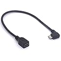 PIIHUSW Right Angle Micro USB to Mini USB Female Cable Extender - 90 Degree B Micro USB Male to Mini Female Connector Adapter for MP3 Camera…