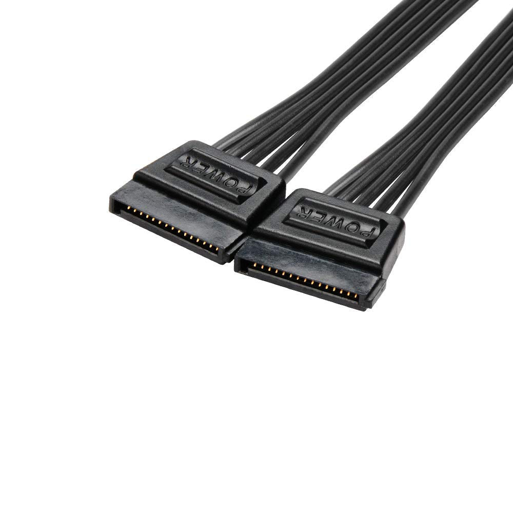 J&D 15 Pin SATA Power Y Splitter Cable (2 Pack), Male to Female, 8 inch