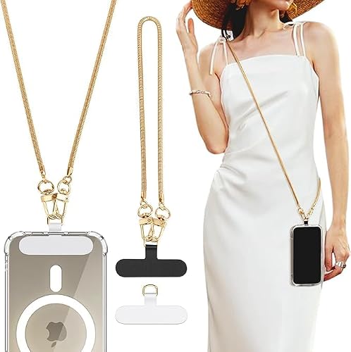 TiMOVO Phone Chain Crossbody, Universal Phone Lanyard with 1× Metal Strap, 1× Wrist Strap, 2× Pads, Crossbody Chain Compatible with Most Smartphones