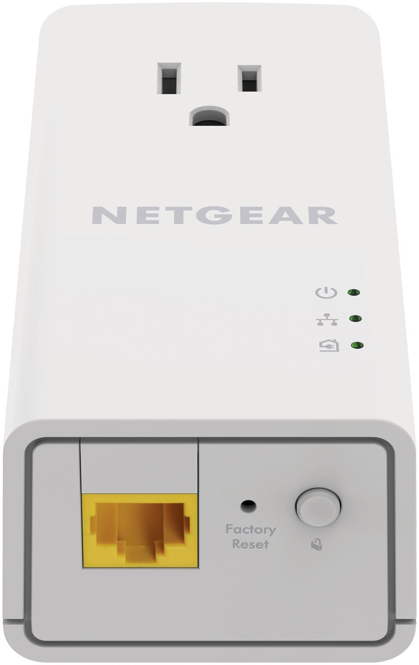 NETGEAR Powerline Adapter Kit, 1200 Mbps Wall-Plug, 1.2 Gigabit Ethernet Ports with Passthrough + Extra Outlet (PLP1200-100PAS)