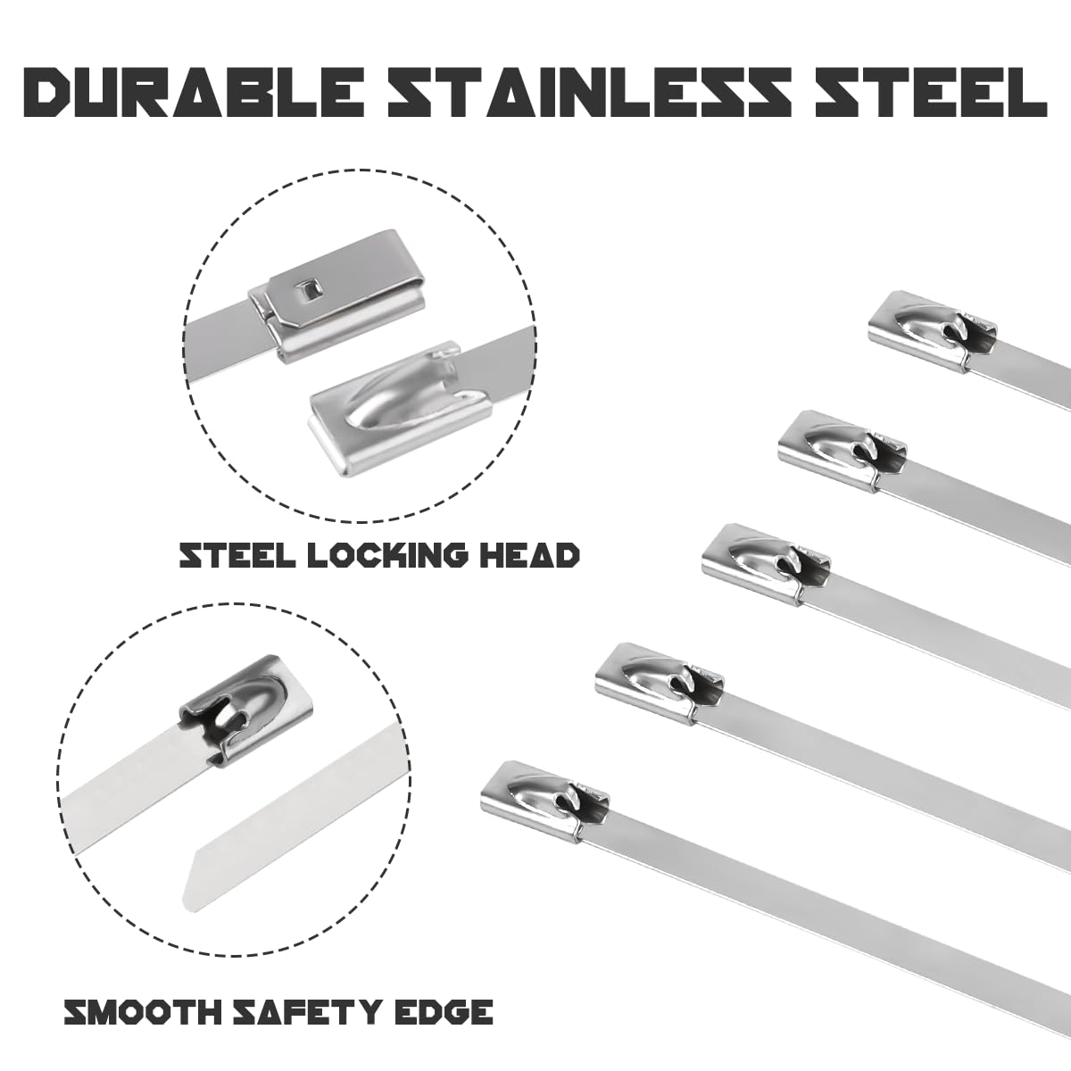 Narwhal Metal Zip Ties (Bulk 500 Pack - Industrial Grade) Heavy Duty 198 lb Tensile Strength - Self Locking - Perfect for Exhaust Wrap, Automotive