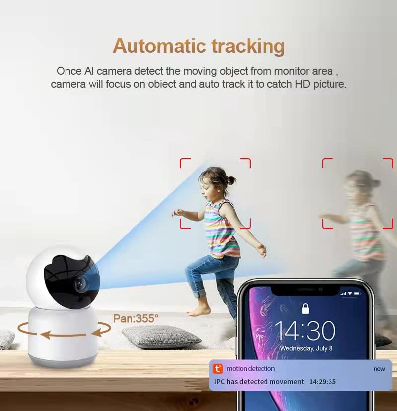 Bawofu Home Security Camera, Tuya 3MP Indoor Pan-Tilt Smart Camera for Baby & Pet with Motion Tracking, 2-Way Audio, IR Night Vision, Siren