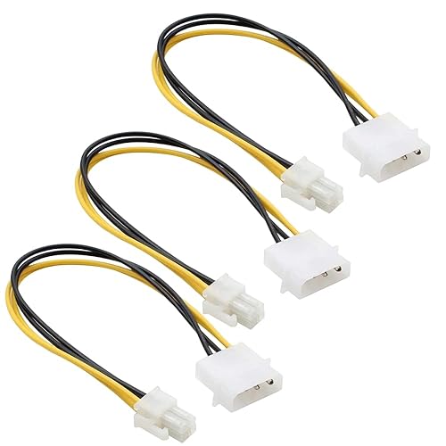 lilila-ree 3-Pack LP4 Molex Male to ATX 4 pin Male Auxiliary Power Adapter Cable 9.5-inch (24cm), Black